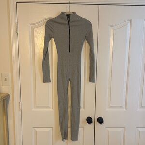 Fashion Nova Ribbed Gray Zip-Up Jumpsuit
